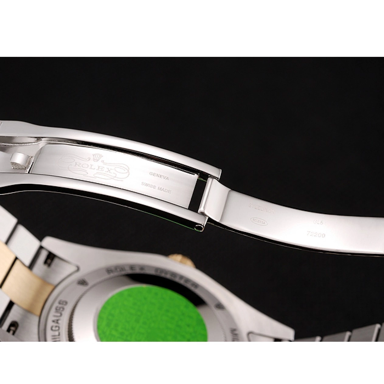 Aaa replica watch Rolex Tone Gold Dial Champagne Case Swiss 1453974 Diamond Day-Date Stainless Steel Two Bracelet 0520